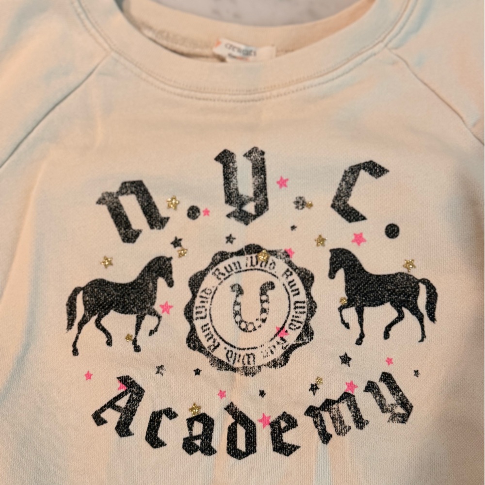 Crewcuts girls sweatshirt NYC Academy unicorn graphic cream crewneck size 6-9